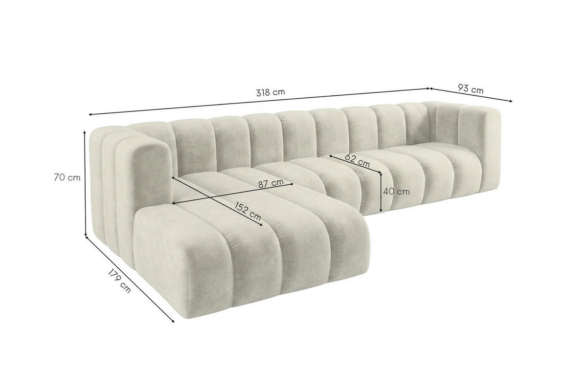ECKSOFA Modulares In L-Form, Velvet-Stoff Riviera, Ecru, Links, GRAND 318 cm - Creme, Holz (318/179cm) - Kaiser Möbel