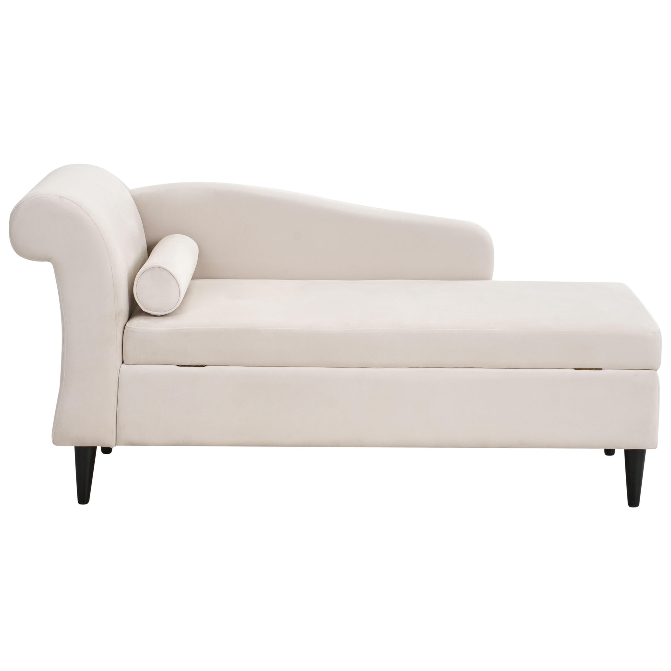 CHAISELONGUE-LINKSSEITIGE Samtstoff Beige mit Stauraum Luiro - Beige/Schwarz, Textil (160/77/70cm) - Beliani
