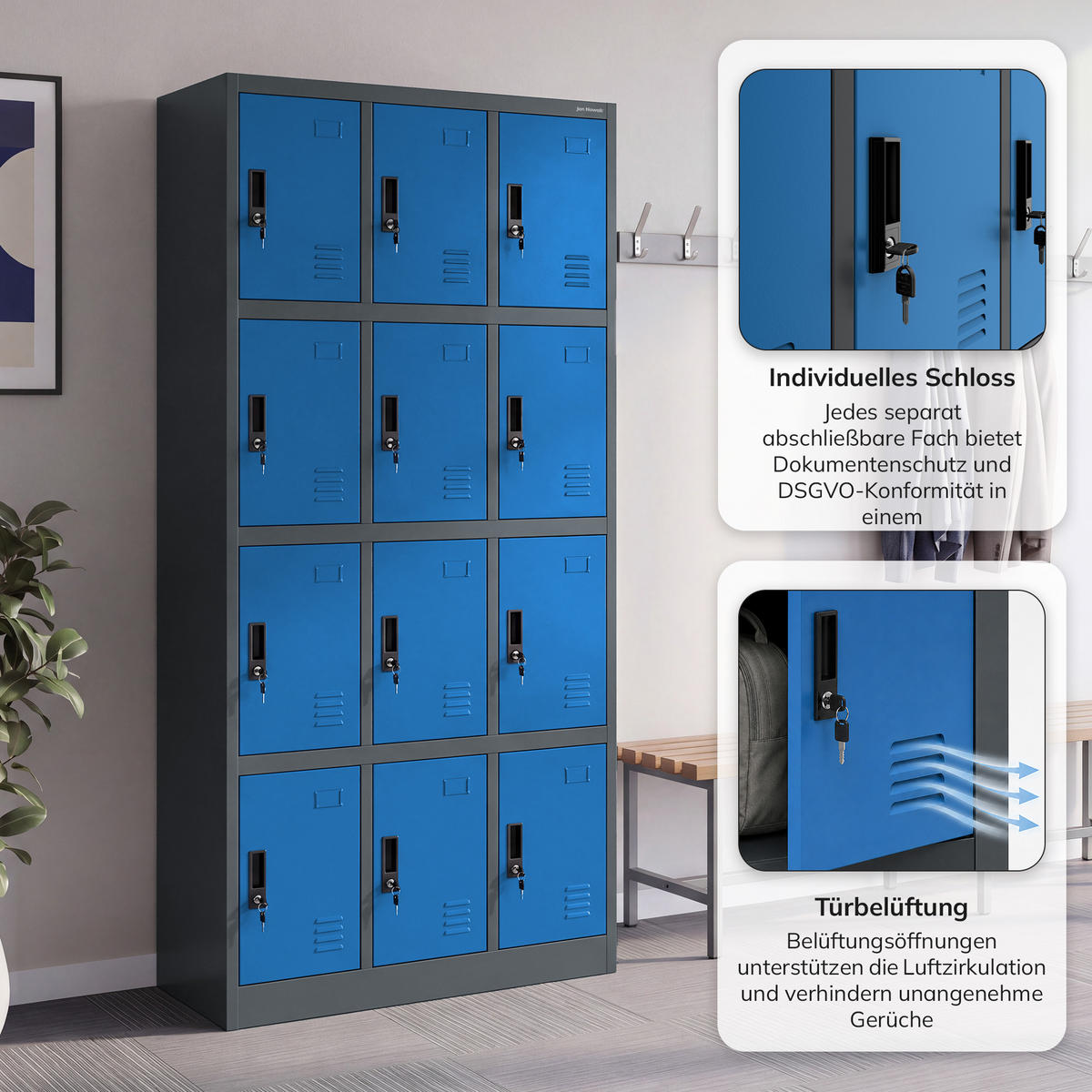 SCHLIESSFACHSCHRANK Marcin 90 x 185 x 40 cm - Blau/Anthrazit, Metall (90/185/40cm) - Jan Nowak