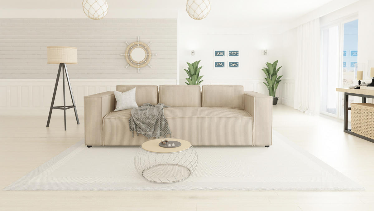 3-SITZER-SOFA Nova Beige Cord - Beige/Schwarz, Holz/Kunststoff (230/64/92cm) - S-Style Möbel