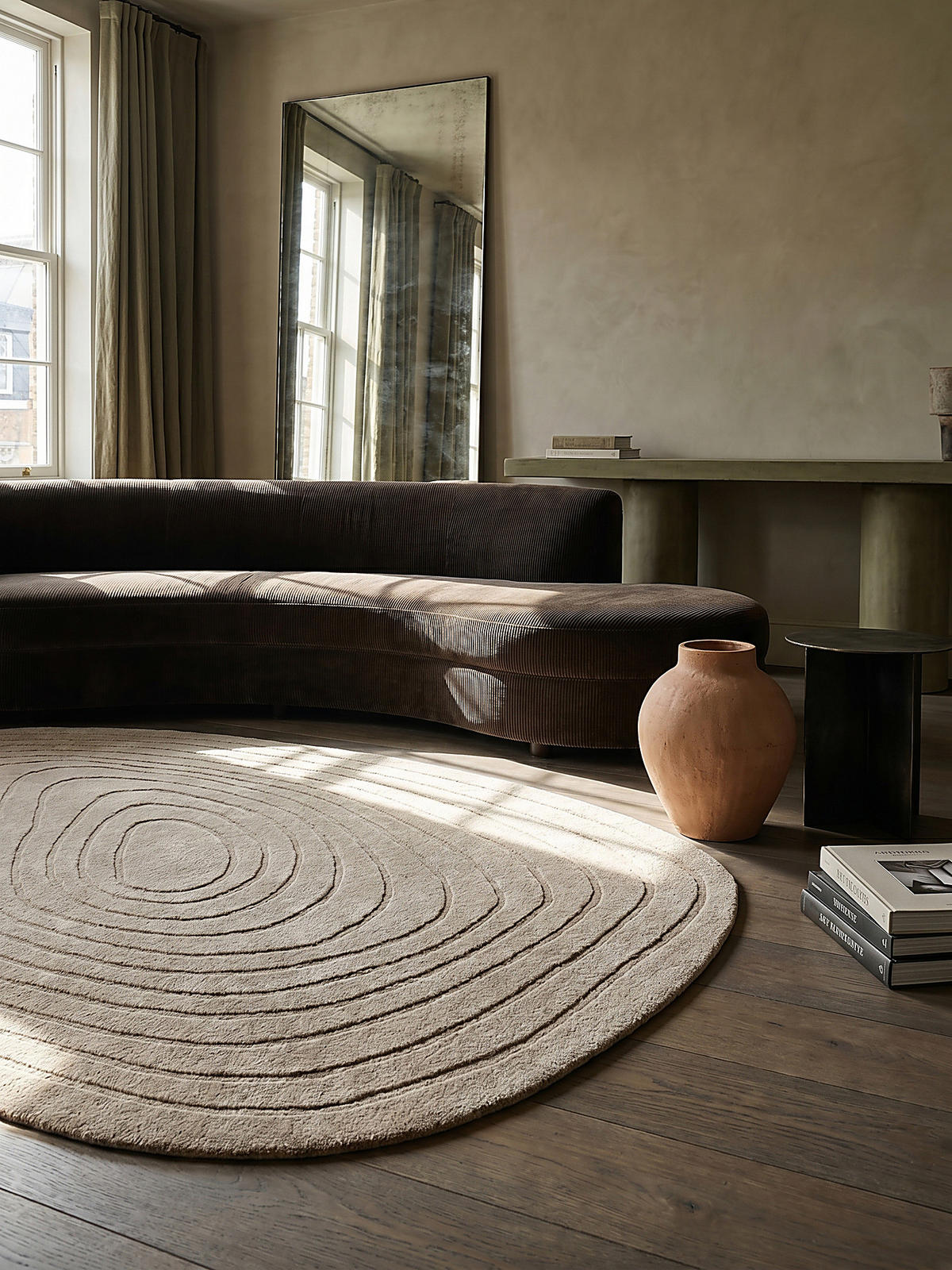 TEPPICH aus Wolle Handgefertigt, Organische Ei-Form, Hoher und niedriger Flor Beige Oval 160x230 - Beige, Textil (160/230cm) - KADIMA DESIGN