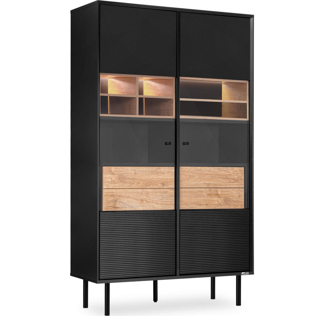 VITRINENSCHRÄNK LOFTY TV/Kreuzeinlage, schwarz / Eiche natur - Eichefarben/Multicolor, Holzwerkstoff (102/174/41cm) - KONSIMO®