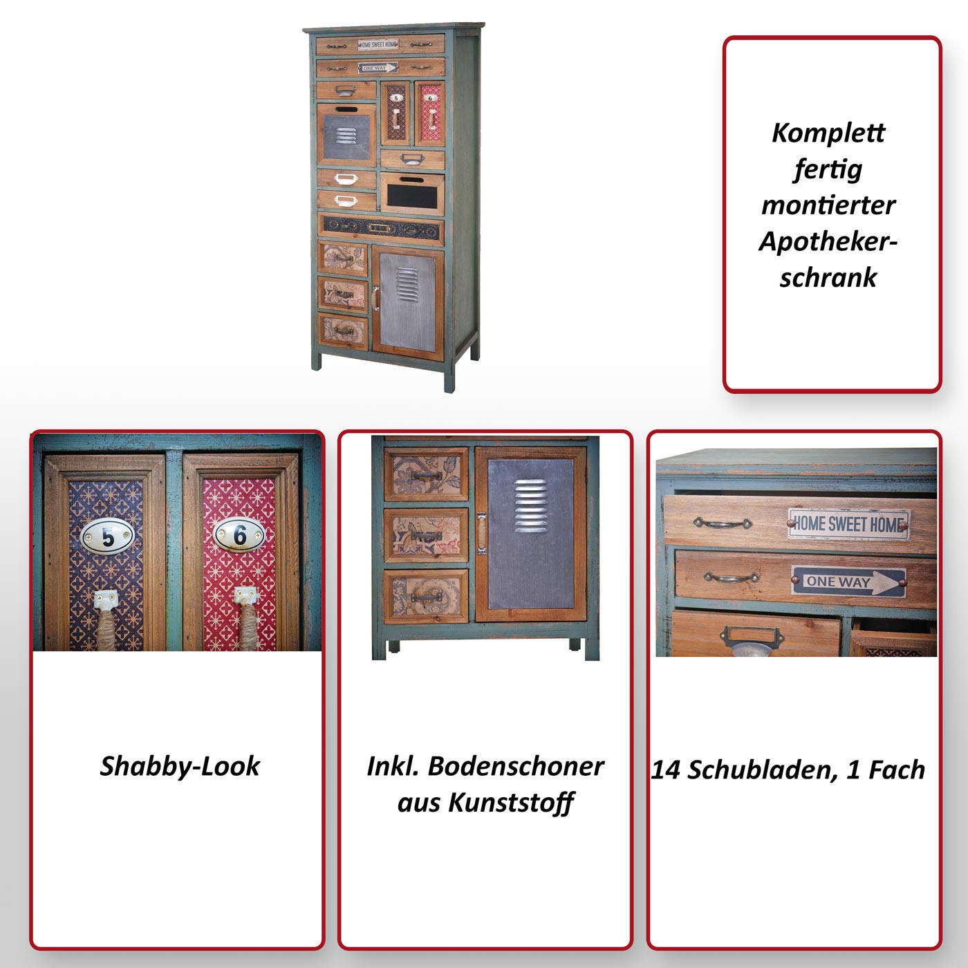 APOTHEKER-SCHRANK Blau, Multicolor - Blau/Multicolor, Holz (57/138/32cm) - MCW