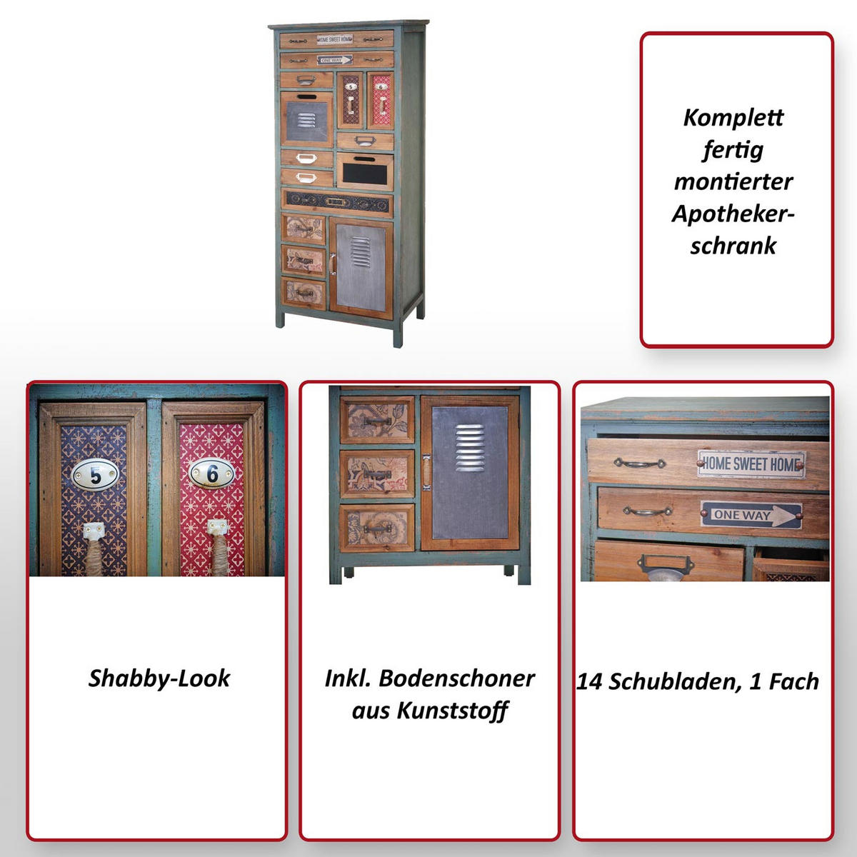 APOTHEKER-SCHRANK Blau, Multicolor - Blau/Multicolor, Holz (57/138/32cm) - MCW