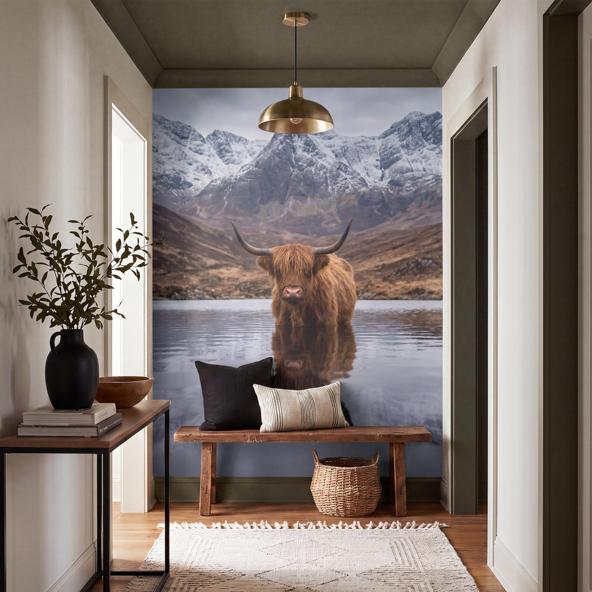 TAPETE - Schottischer Hochländer - Braun - Wasser - 200x260 cm - Braun, Papier (200/260cm) - OnlyWow