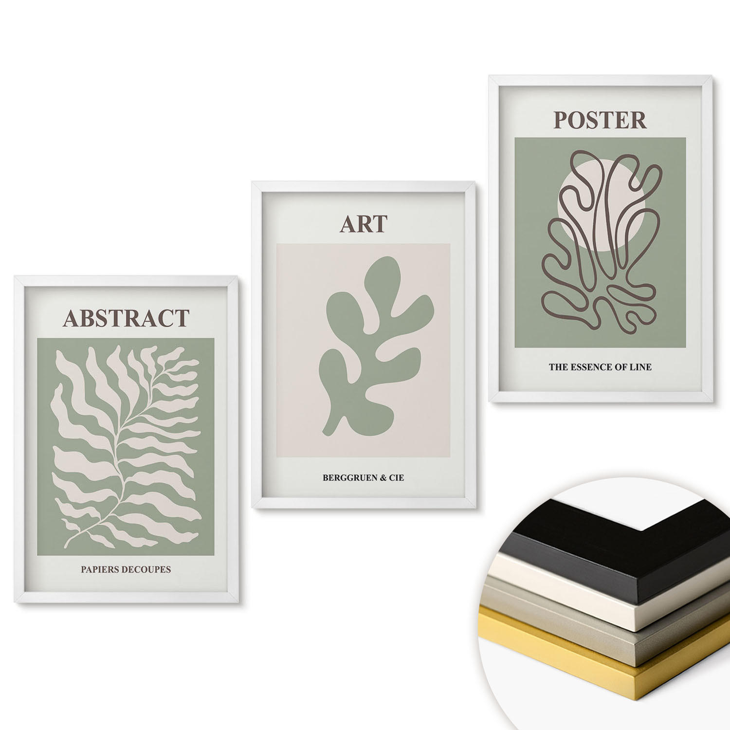 WANDBILDER 3er-Set - 40x60 cm Weißer Rahmen - Poster mit Pflanzenmustern von Matisse - Weiß, Kunststoff (40/60cm) - ArtPrintCave