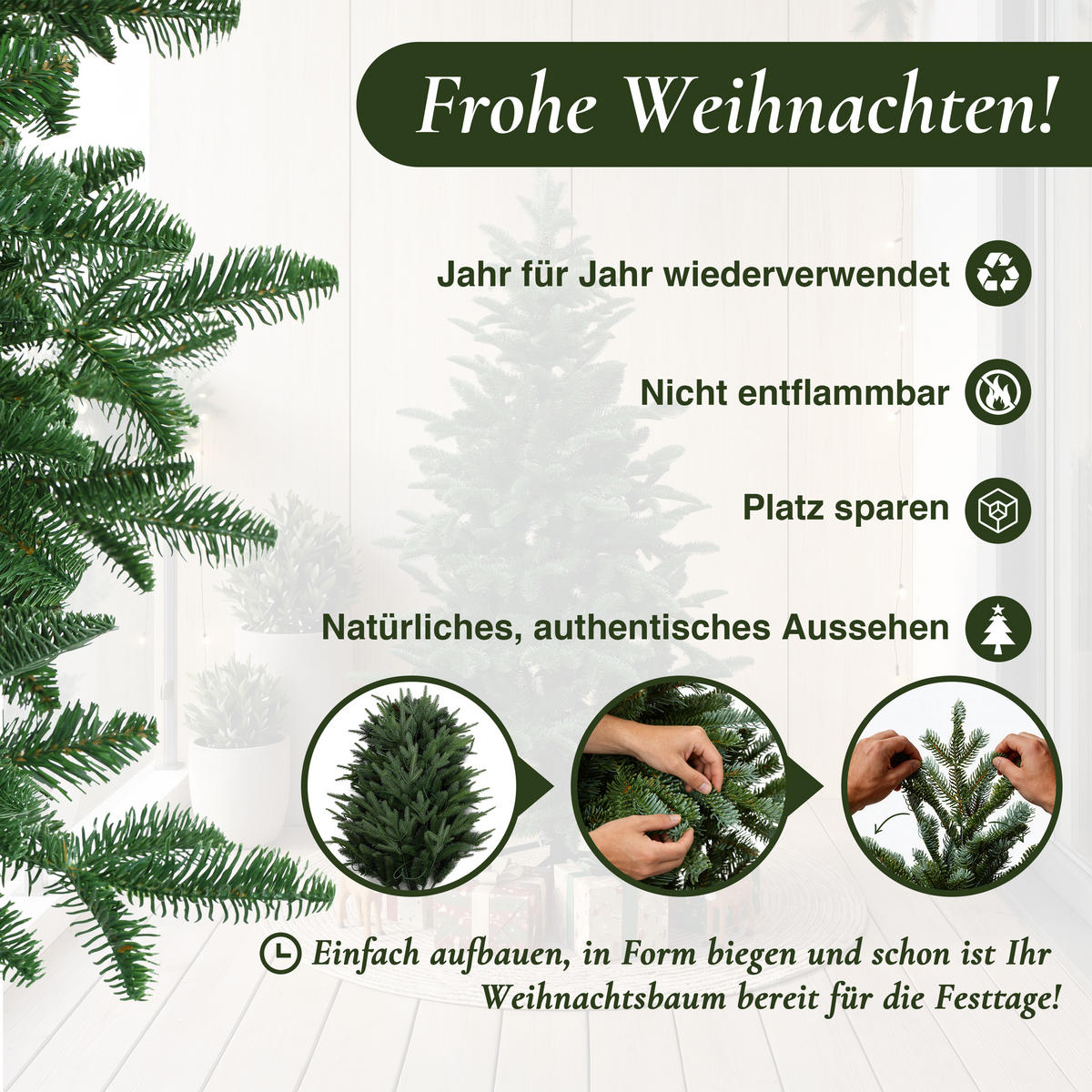 KÜNSTLICHER Weihnachtsbaum 150 cm mit 769 PE-/PVC-Spitzen, Tannen-Optik - Grün, Kunststoff (150cm) - Hometopia