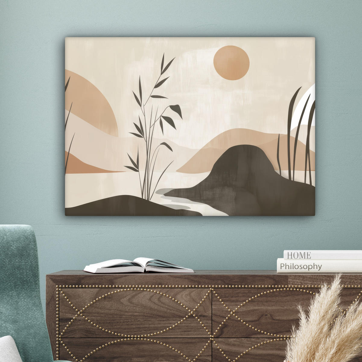 LEINWANDBILD Japandi - Landschaft - Beige Wandbilder 80x60 cm - Cognac, Textil (80/60cm) - MuchoWow