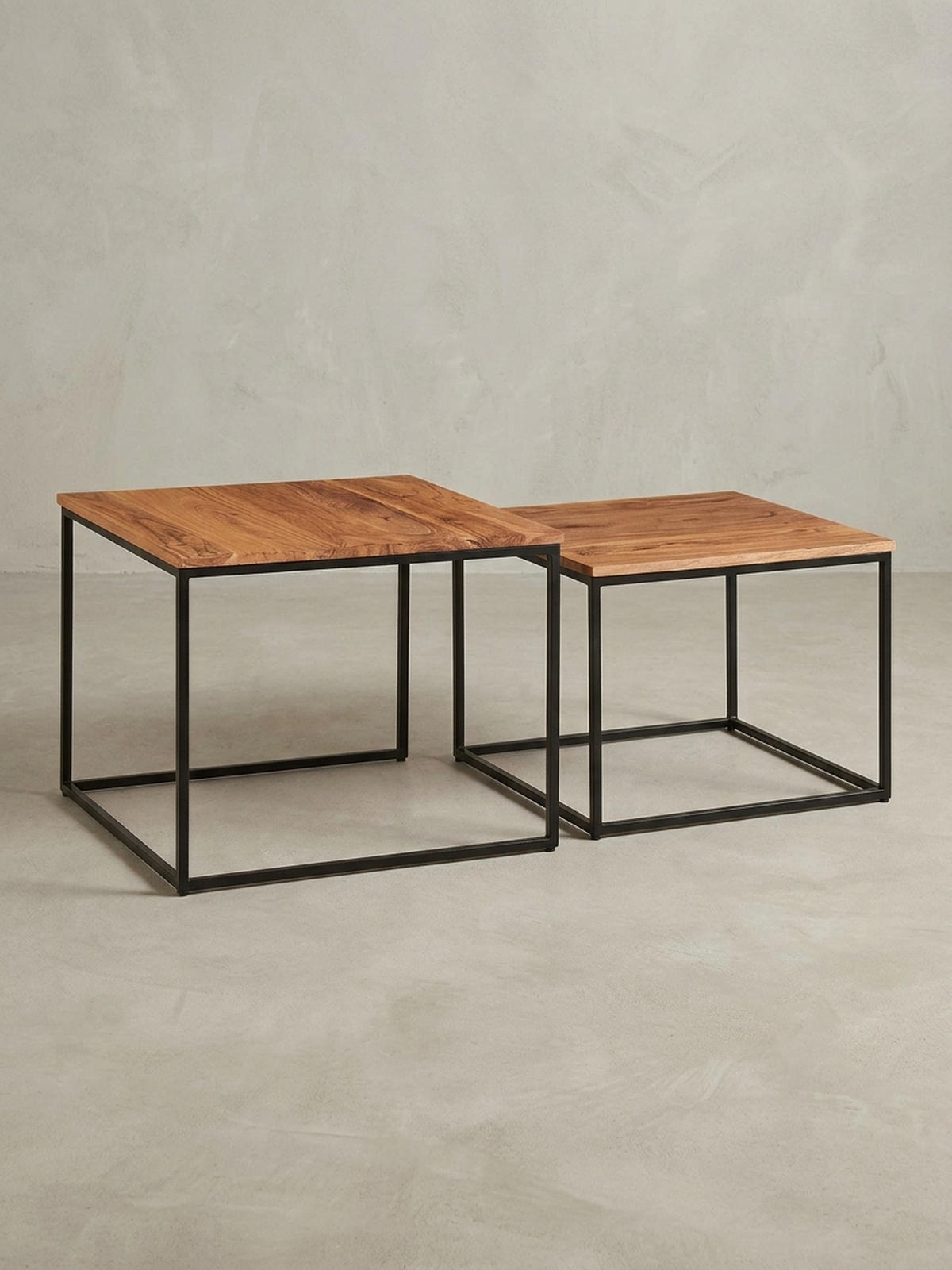 WOHNZIMMERTISCH Set – Holz Metall quadratisch 2-teilig Industrie-Stil - Beige/Schwarz, Holz/Metall (60/60/46cm) - KADIMA DESIGN