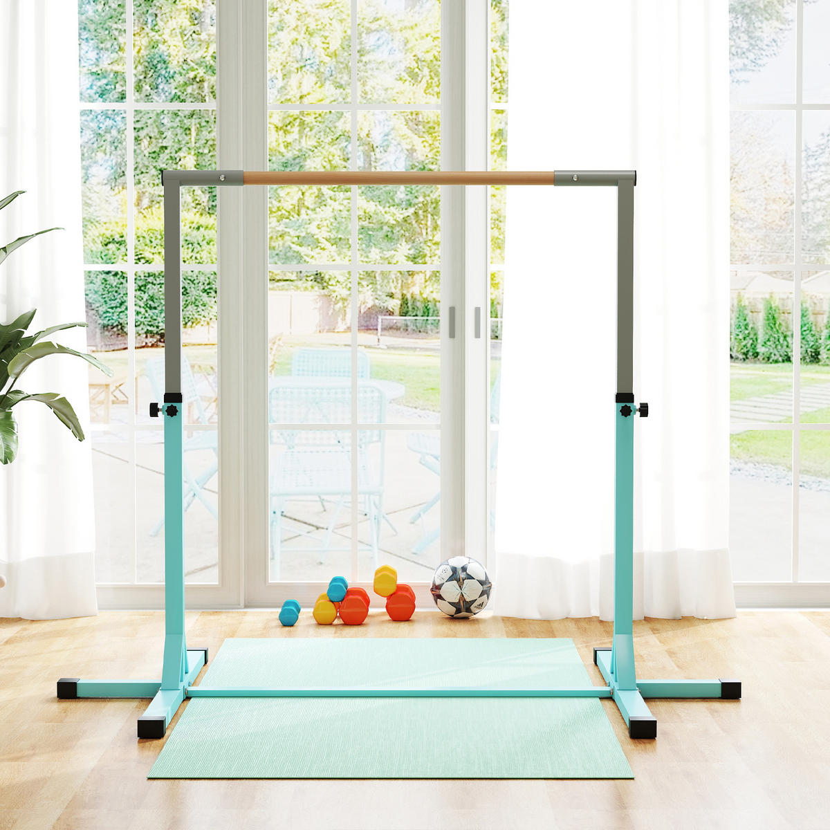 GYMNASTIK-TURNRECK Stahl Buchenholz Hellblau - Hellblau, Metall (121/194cm) - HOMCOM