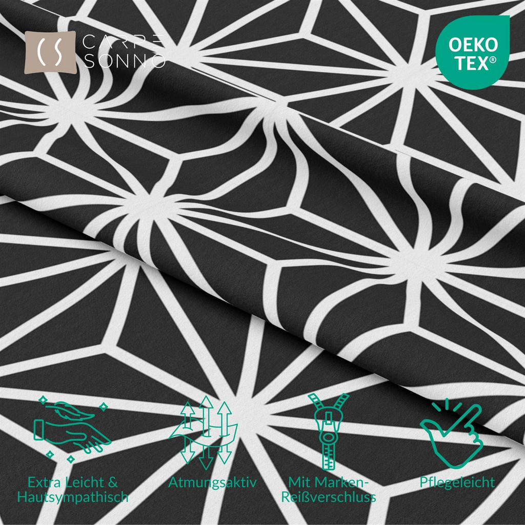 Thumbnail - Carpe Sonno Mikrofaser-Bettwäsche, Schwarz, Textil, Stern/Sternzeichen, Füllung: Polyester, Rechteckig, 155x220 cm, Oeko...