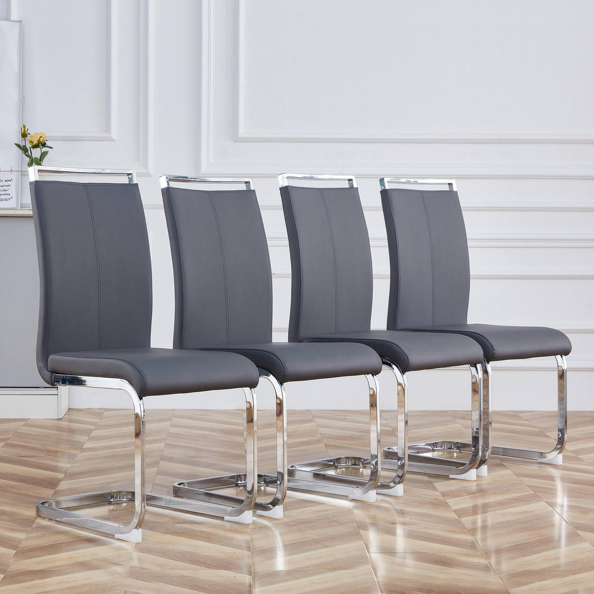 FREISCHWINGER 4er Set Kunstleder Grau Metallgestell 120kg - Grau, Leder (42/100/54cm) - FLIEKS