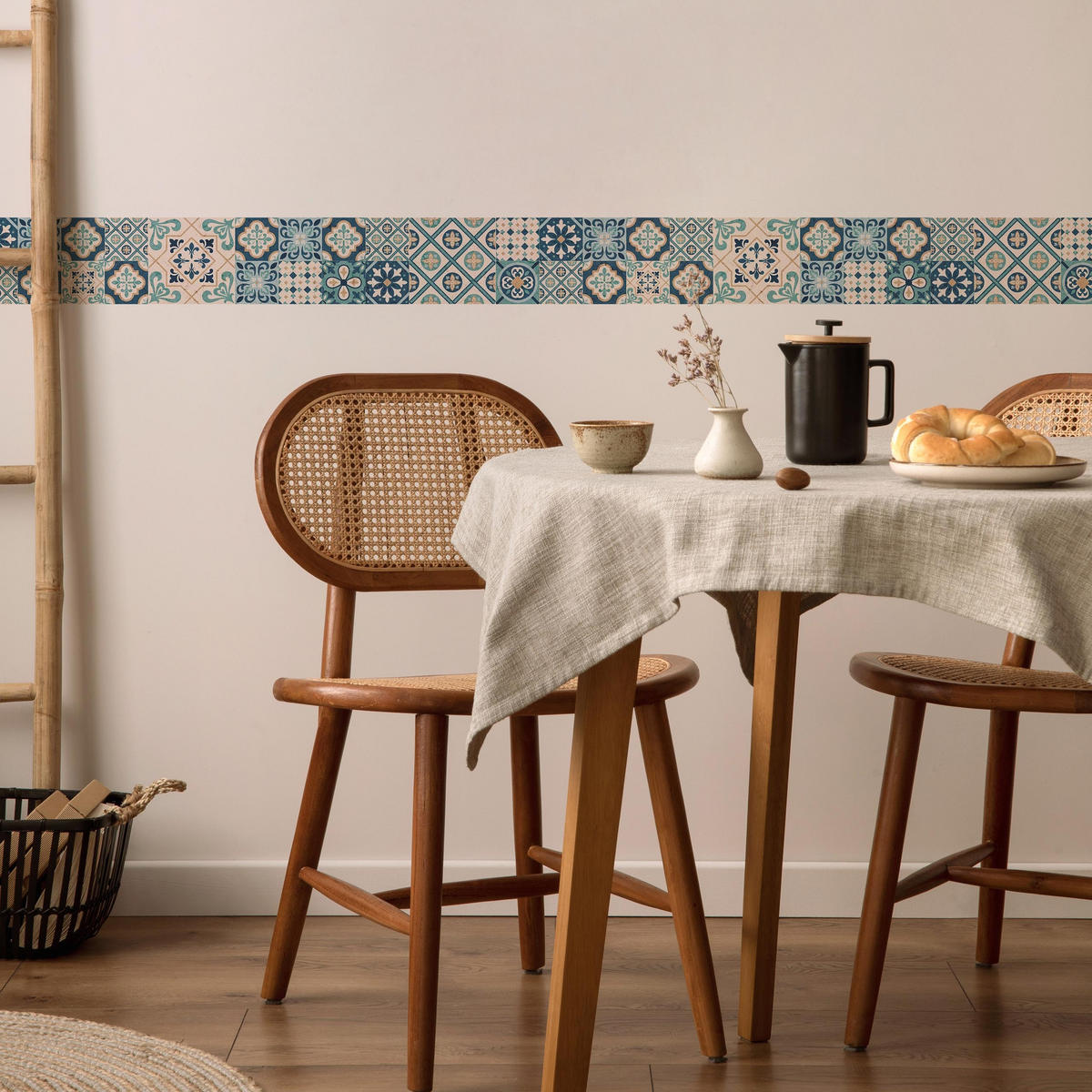 TAPETENBORDÜRE selbstklebend Marokkanisches Mosaik Moderne Muster - Blau/Beige, Papier (10/300/300cm) - Muralo