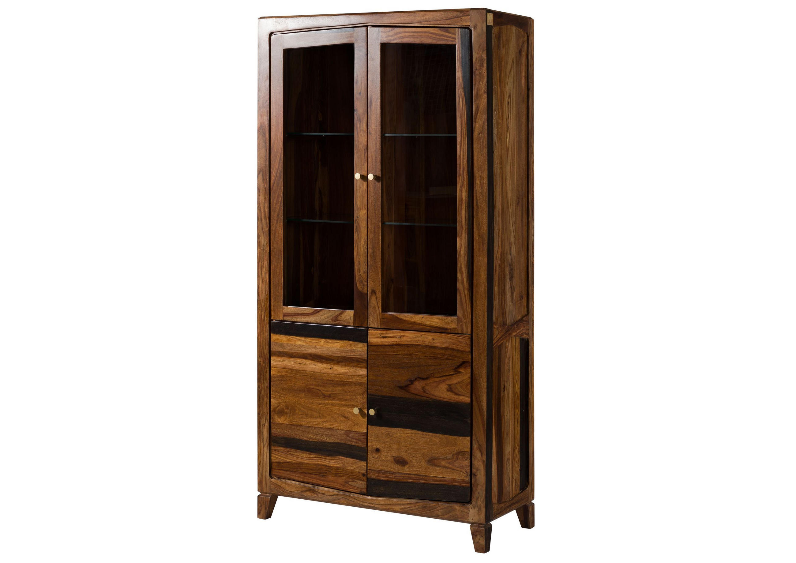 VITRINE Sheesham 100x45x200 dunkelbraun lackiert ANCONA #235 - Dunkelbraun, Holz (100/200/45cm) - Massivmoebel24