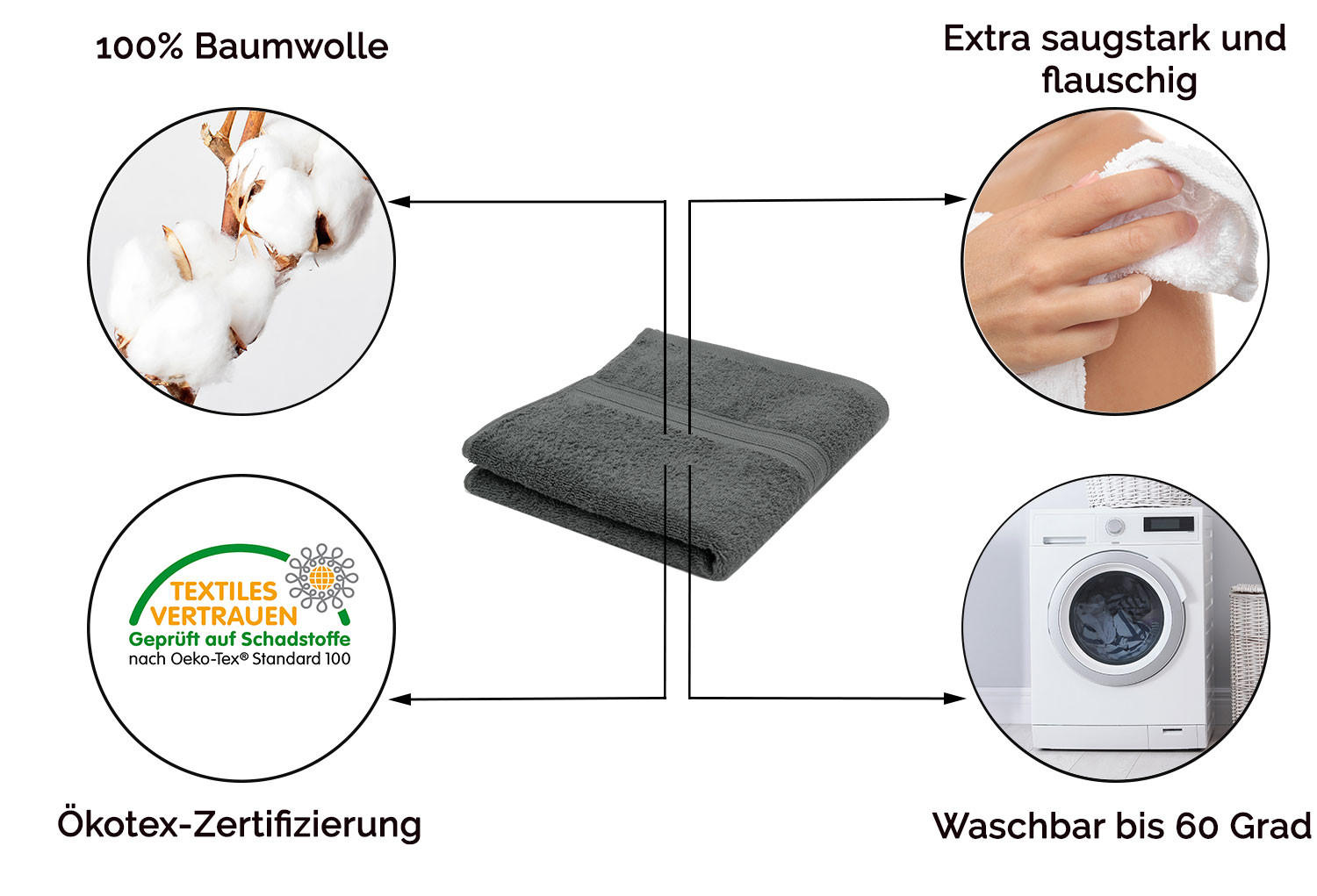 HANDTÜCHER, 6er-Set, 50x100 cm, 100% Baumwolle, Grau - Grau, Textil (50/100cm) - Zollner