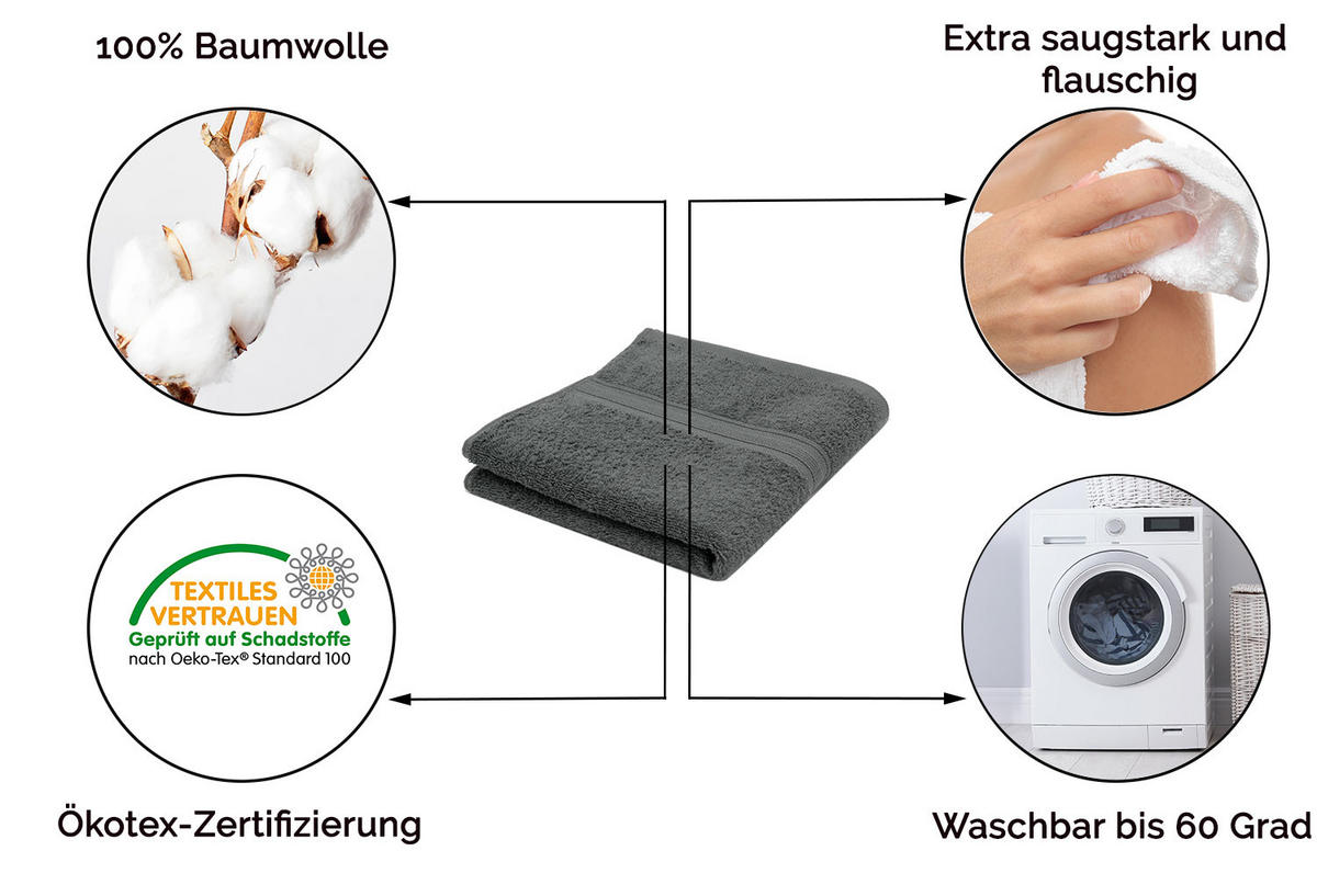 HANDTÜCHER, 6er-Set, 50x100 cm, 100% Baumwolle, Grau - Grau, Textil (50/100cm) - Zollner
