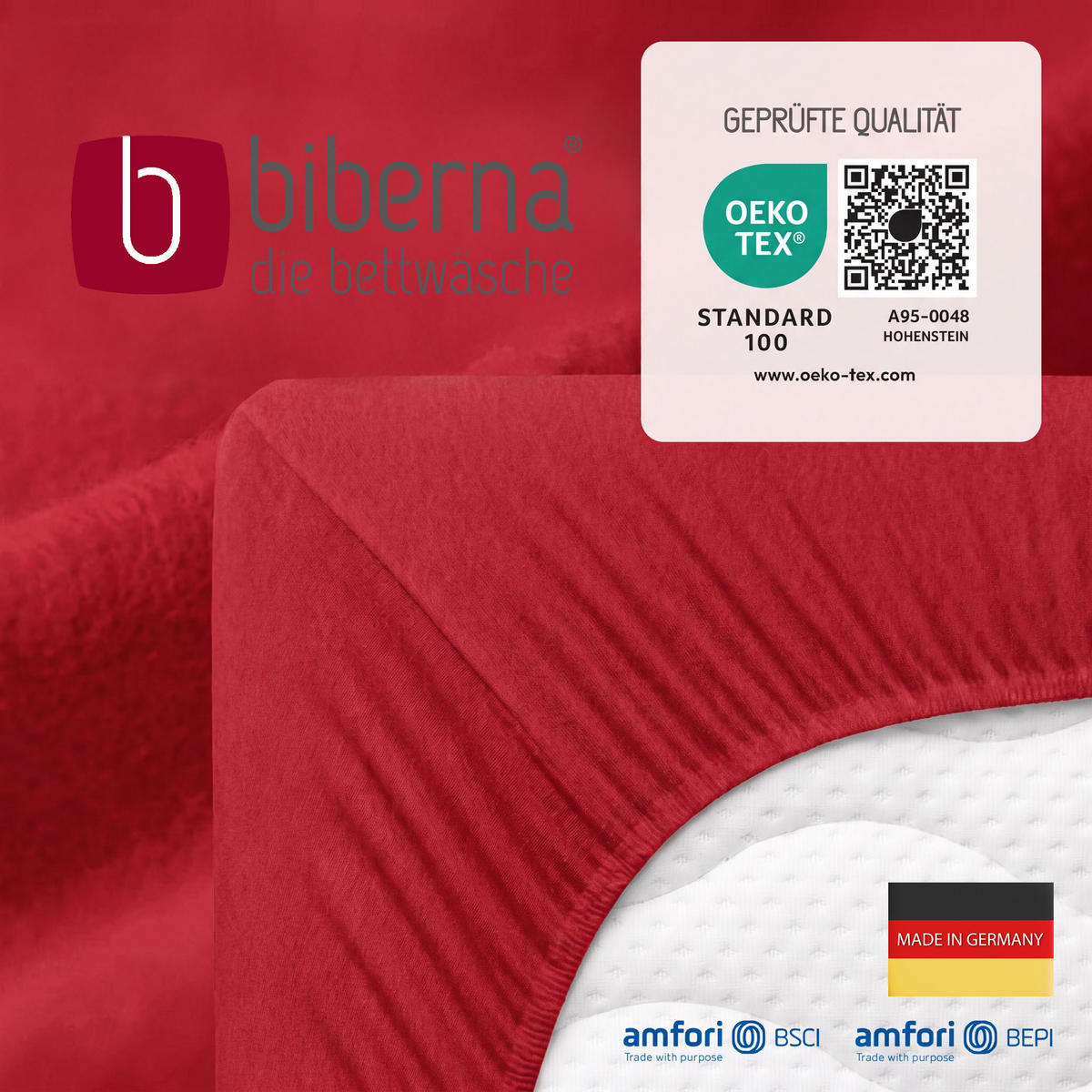 SPANNBETTTUCH Premium Biber rot, 90x190 cm - 100x200 cm - Rot, Textil (100/200cm) - biberna