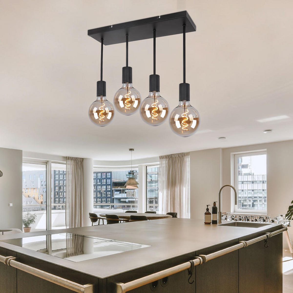 LED DECKENLEUCHTE Metall Schwarz MARTHA - Schwarz, Metall (45/15/34cm) - Globo Lighting