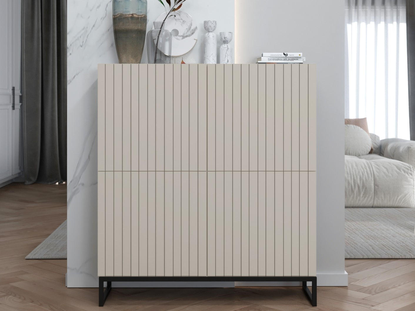 KOMMODE Elpis 4D Kaschmir Matt mit metallrahmen Glamour 112 cm - Kaschmir, Holzwerkstoff (112/126/36.5cm) - Meble Lindner