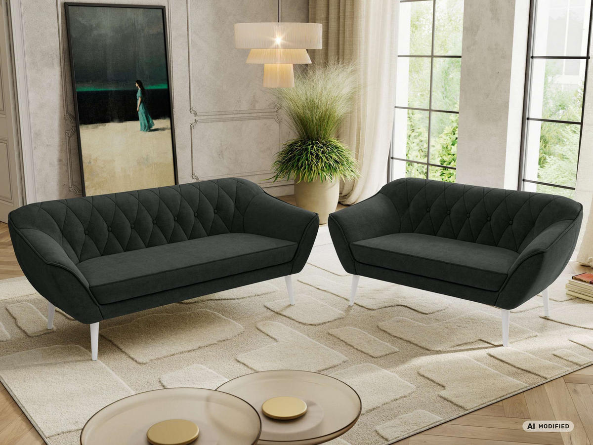 SEDACIA ZOSTAVA 3+2 PIRS - Tmavosivá Štruktúrovaná látka - Biele nohy - biela/grafitová, kompozitné drevo/textil (180/75/74cm) - MKS