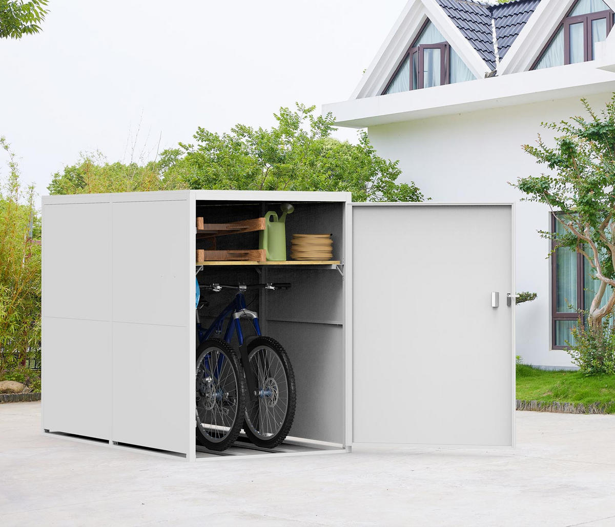 2ER-FAHRRADGARAGE L56C rechteckig Hellgrau - Hellgrau, Metall (113/160/209cm) - MCW