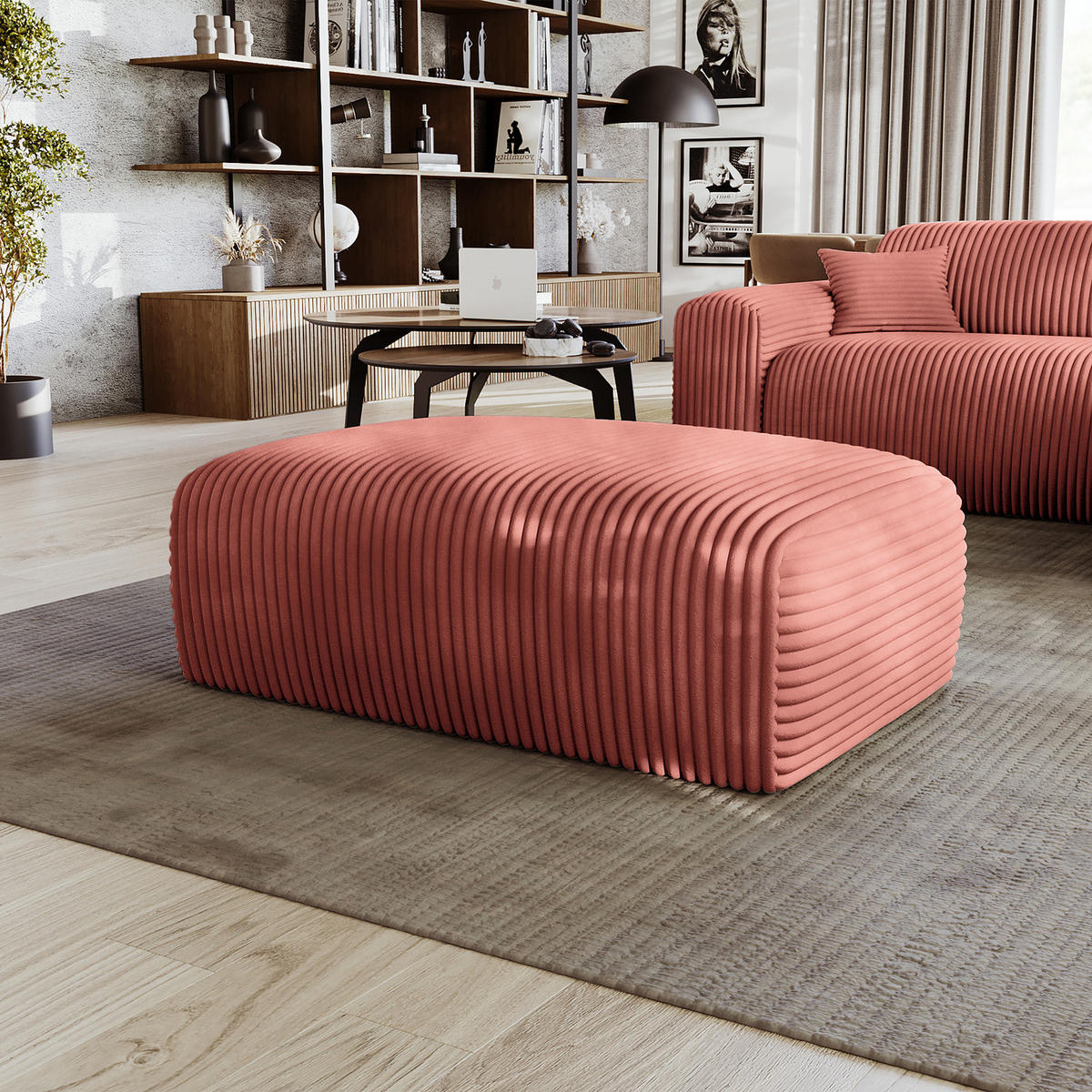 POLSTERHOCKER - Cord - Schwarz/Altrosa, Kunststoff/Textil (110/40/72cm) - home24