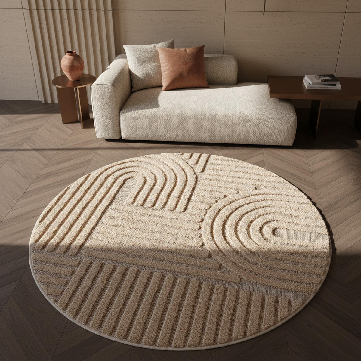 TEPPICH Esszimmer 3D Skandinavischer Boho Elegant Waschbar Wohnzimmer Rund Rosa 80x80 cm – RIGI - Rosa, Textil (80/80cm) - KADIMA DESIGN