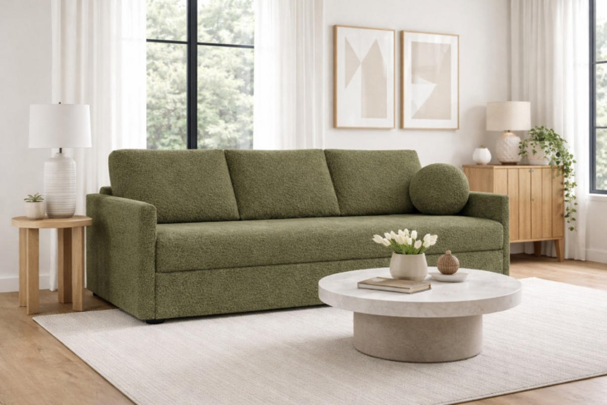 SOFA Grün SISI Mit Schlaffunktion Boucle - Grün, Textil (207/90/87cm) - Sepro Meble
