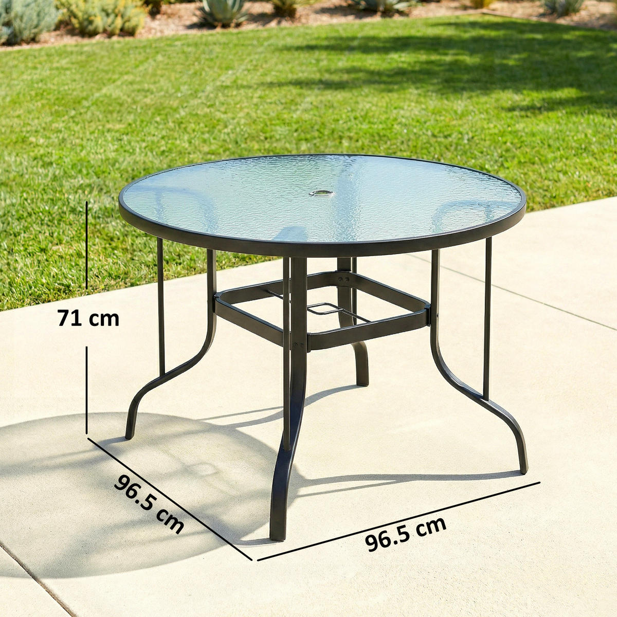 GARTENTISCH,RUND Sicherheitsglas mit Schirmloch Ø96,5x71cm,schwarz - Schwarz, Metall (96.5/96.5/71cm) - Vallsero
