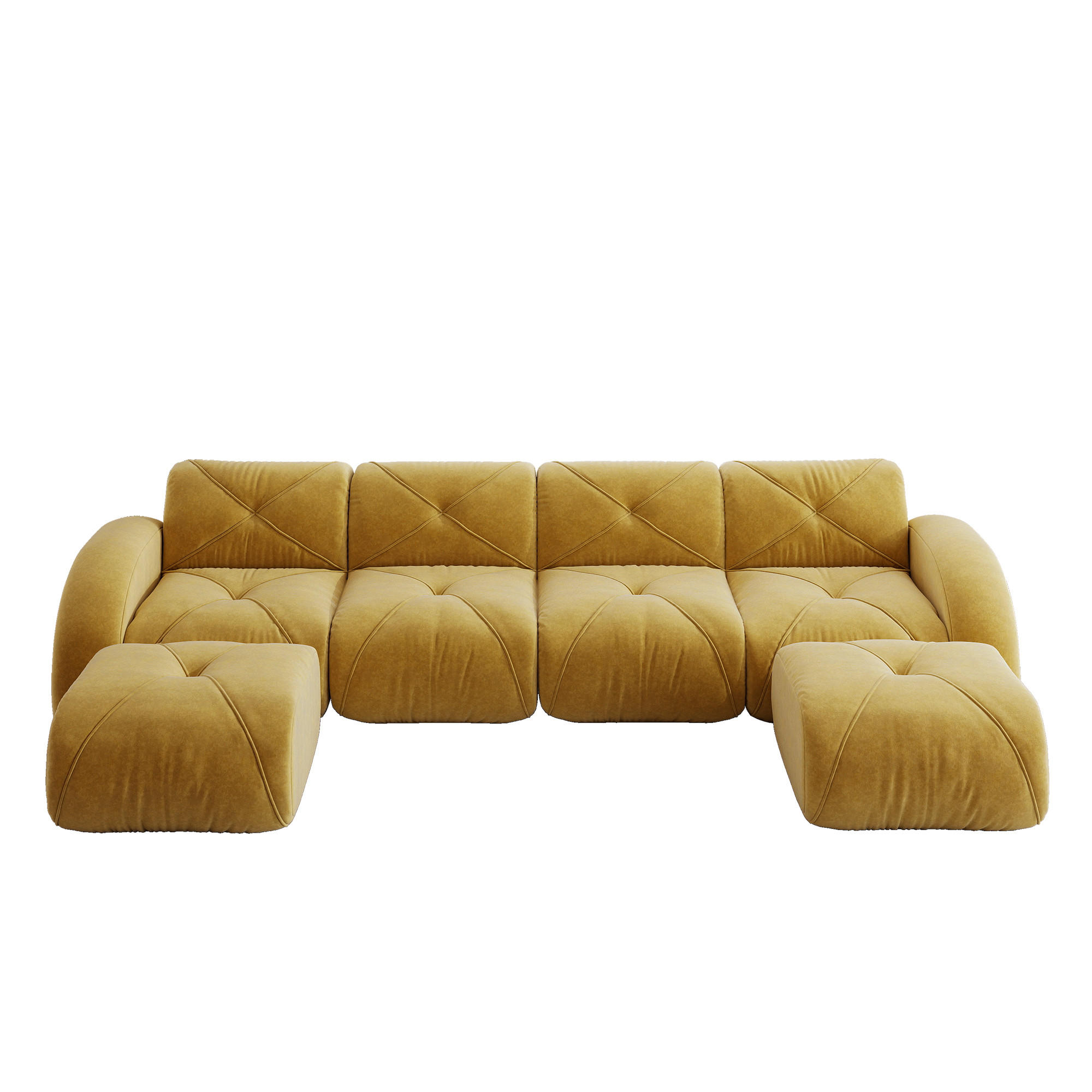 4-SITZER Sofa 358×171×76 cm Chenille rahmenlos modular mit 2 Hockern, gelb - Gelb, Textil (171/76/358cm) - Luhomfu