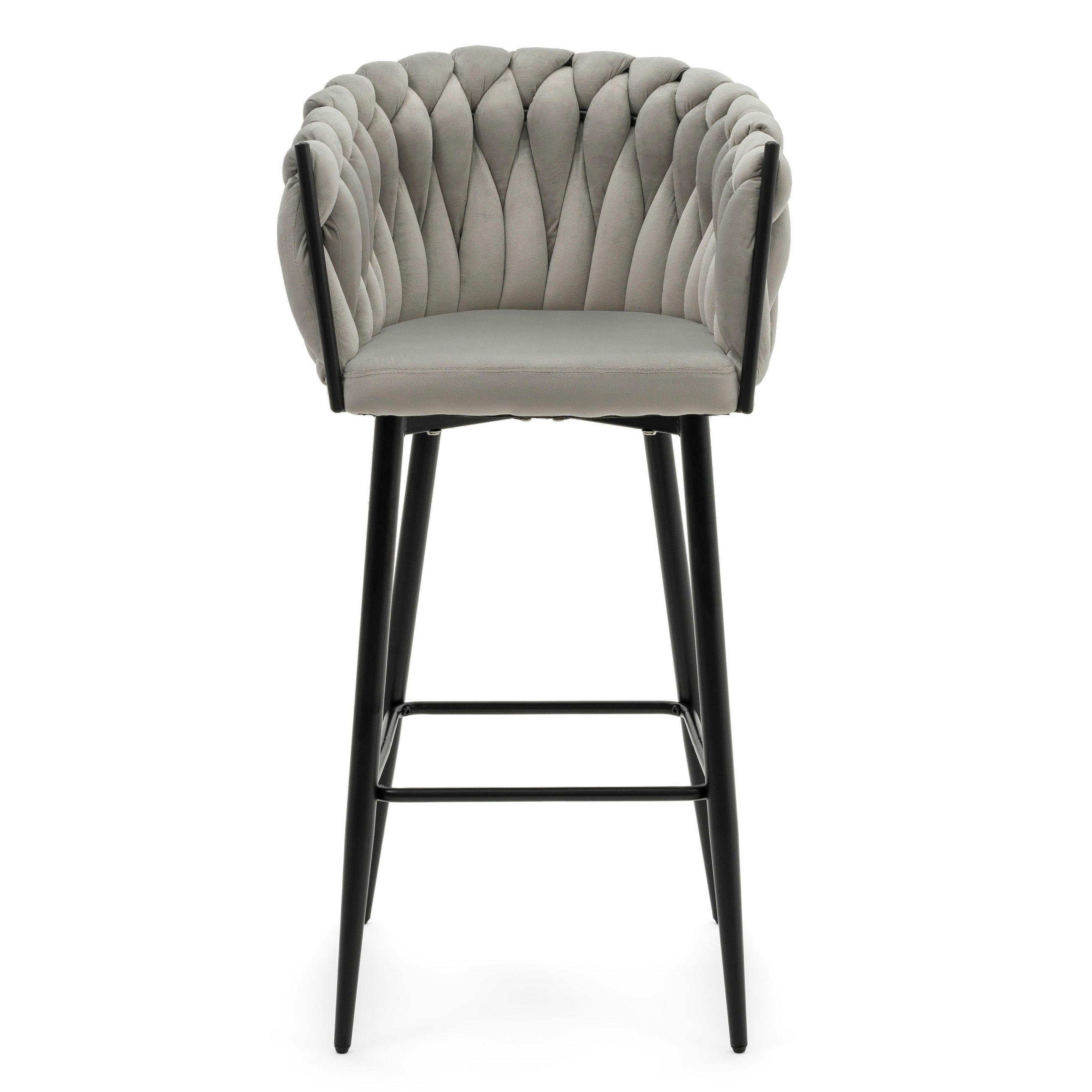 BARHOCKER LATINA gepolsterter mit Steppung - hellgrau - Samt Velour - Hellgrau/Schwarz, Metall (54/105/55cm) - NEW HOME
