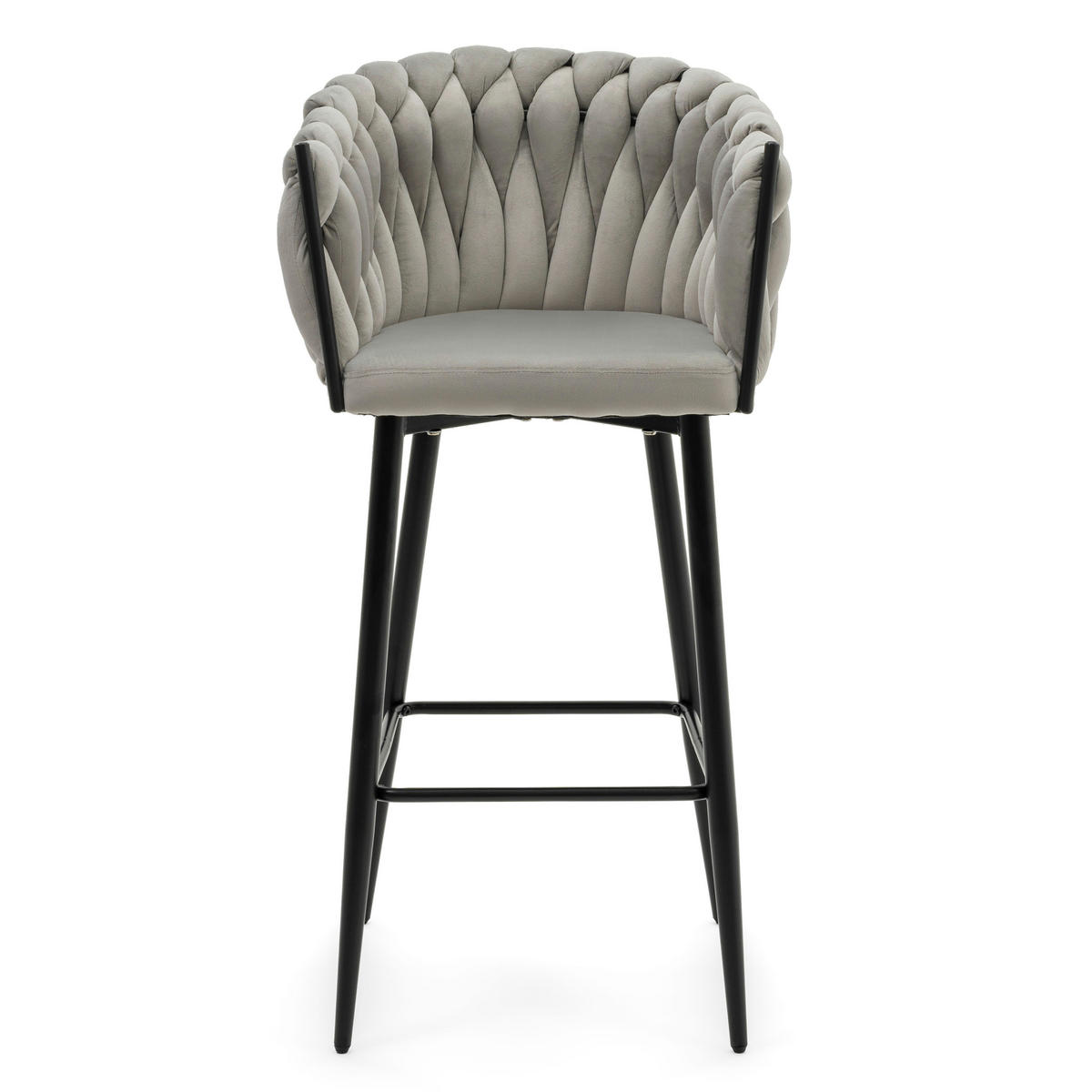 BARHOCKER LATINA gepolsterter mit Steppung - hellgrau - Samt Velour - Hellgrau/Schwarz, Metall (54/95/55cm) - NEW HOME