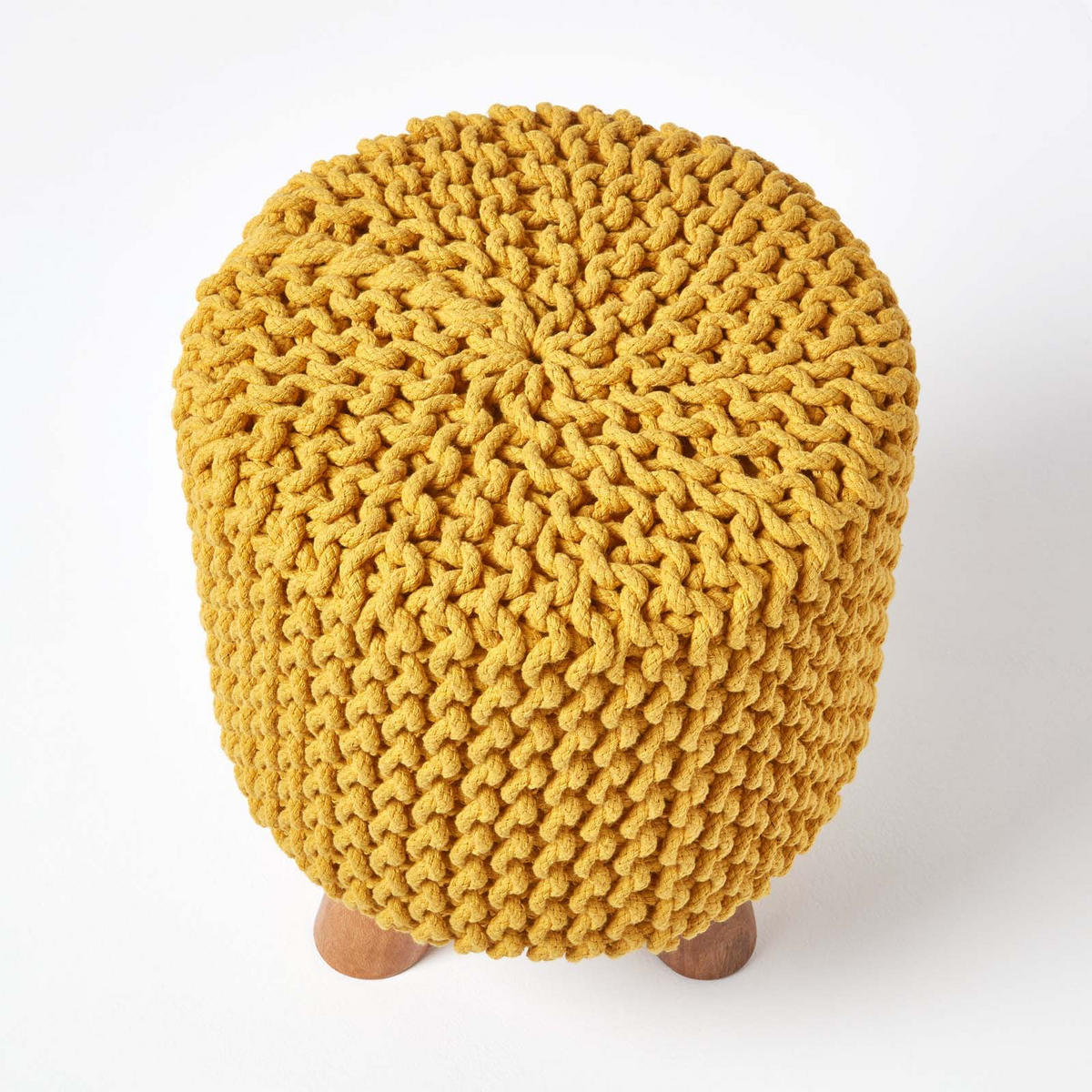 STRICK-HOCKER senfgelb, Dreibein 32/32/42 cm - Currygelb, Textil (32/42/32cm) - Homescapes