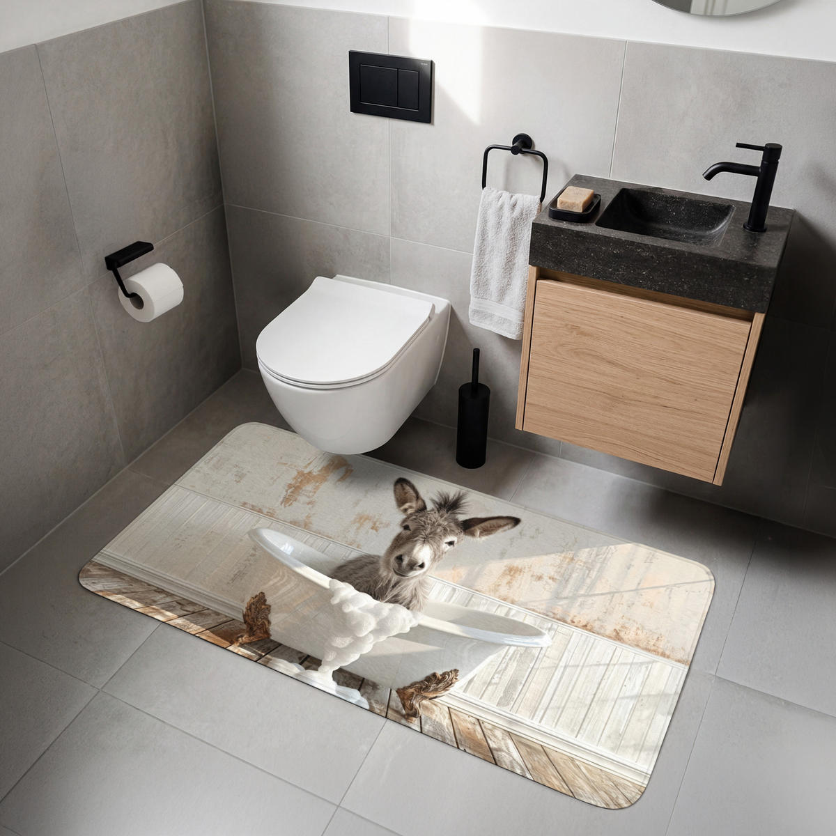 WC PŘEDLOŽKA Osel - Zvířata - Vana - Pěna 120x60 cm - krémová, textil/plast (120/1cm) - OnlyWow