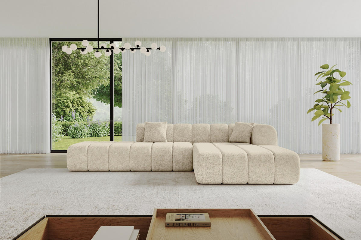 ECKSOFA Ottomane Rechts BILA-L 289x176x71 Creme Chenille - Ecru/Creme, Holzwerkstoff/Kunststoff (289/176cm) - ALTDECOR