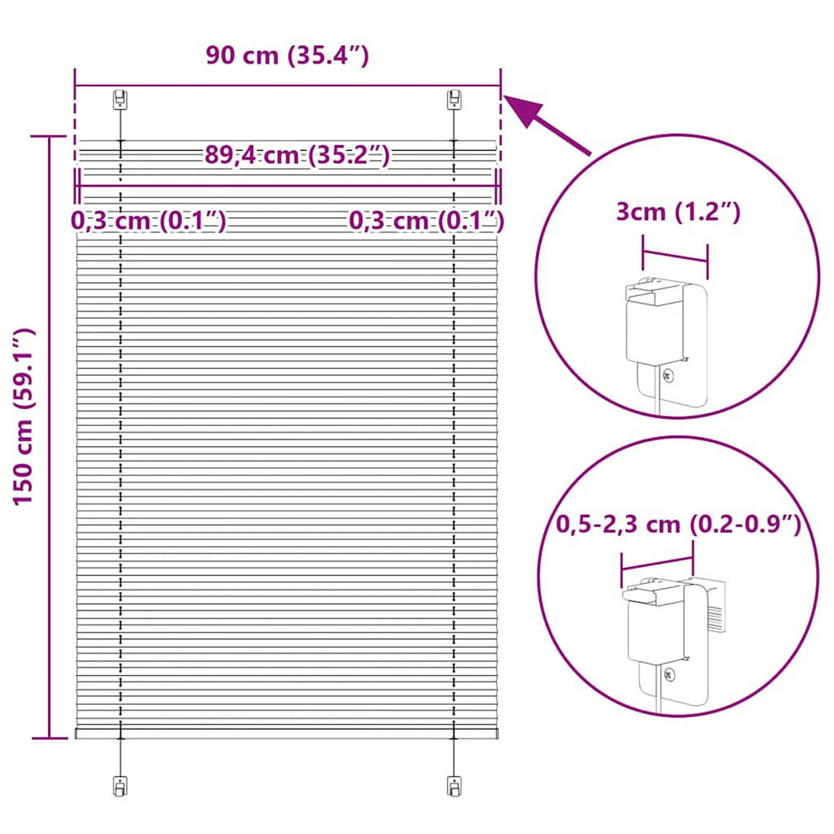 PLISSEE 90/150 cm Stoffbreite 89,4 cm aus Polyester Weiß - Weiß, Textil (90/150cm) - vidaXL