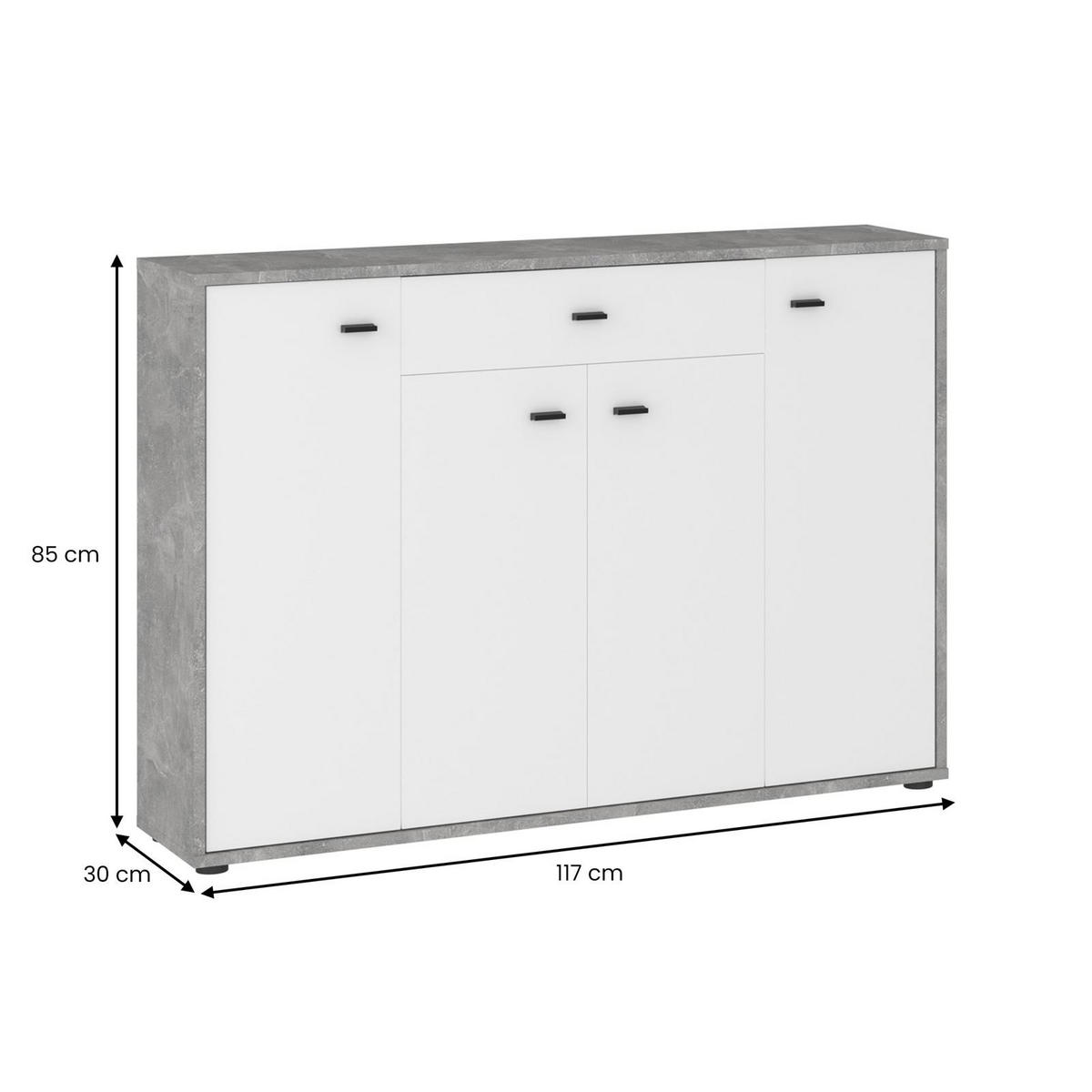KOMMODE MILAS - Weiß/Grau, Holzwerkstoff (117/85/30cm) - IDIMEX