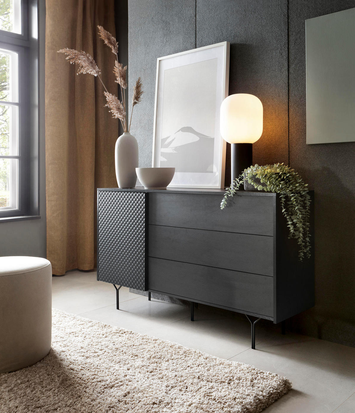 SIDEBOARD SCHWARZ - Schwarz, Holzwerkstoff (144/83/38cm) - FURNLUX
