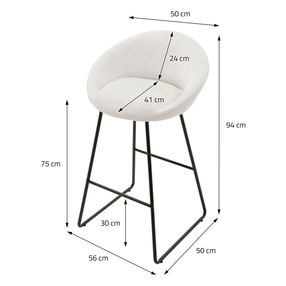 BARHOCKER 2er Set Beige mit Stoffbezug - Beige/Schwarz, Metall (56/94/50cm) - ML-DESIGN