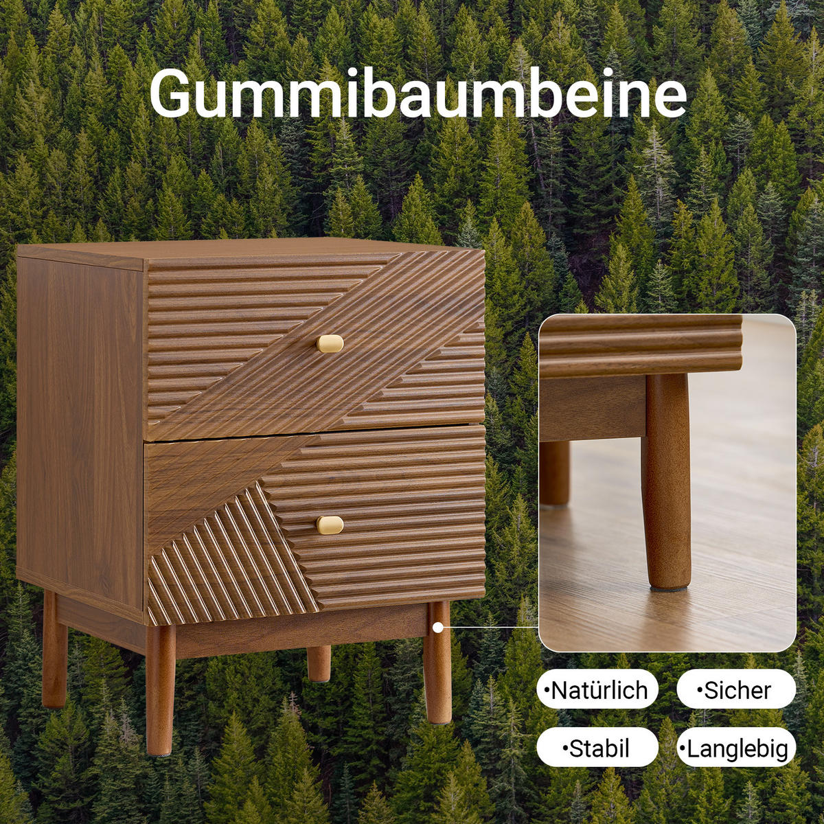 NACHTTISCH mit 2 Schubladen, Natur - Naturfarben, Holzwerkstoff (45/58/40cm) - SoBuy