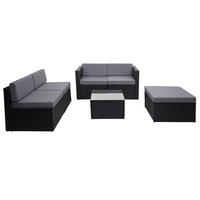 POLY-RATTAN-GARNITUR Anthrazit, Grau - Anthrazit/Grau, Kunststoff - MCW