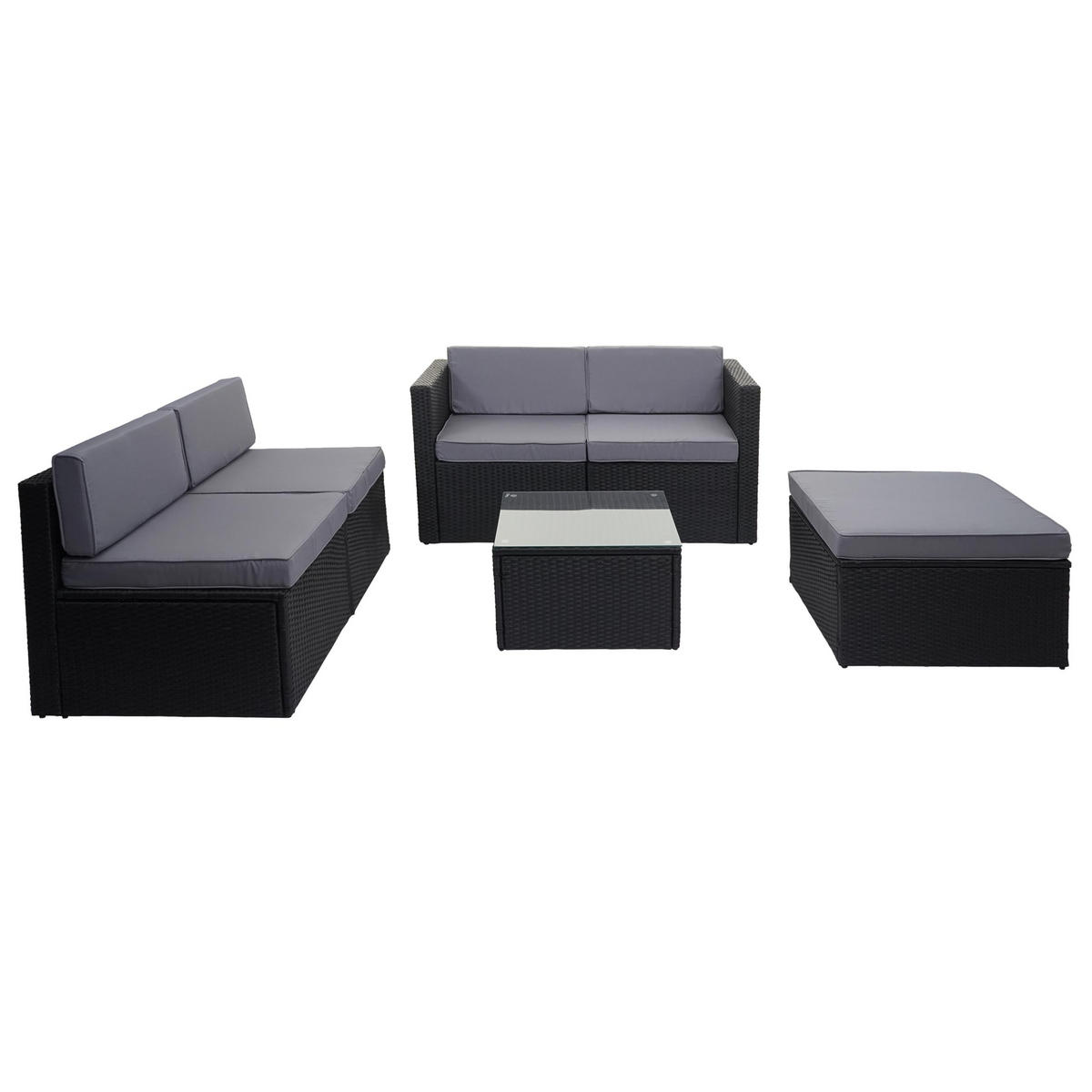 POLY-RATTAN-GARNITUR Anthrazit, Grau - Anthrazit/Grau, Kunststoff - MCW
