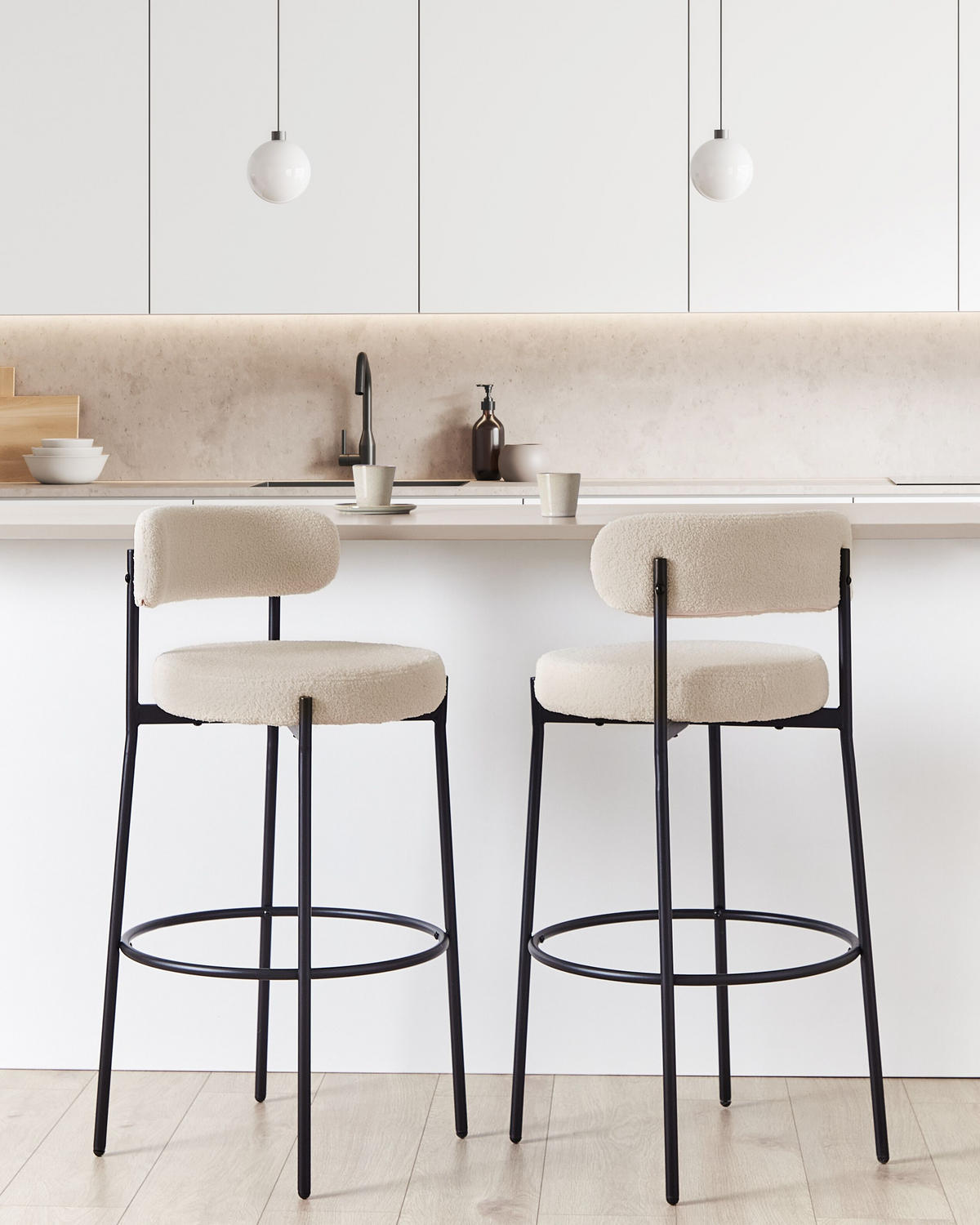 BARHOCKER 2er-Set Hellbeige Allison - Beige/Schwarz, Textil (50/97/50cm) - Beliani