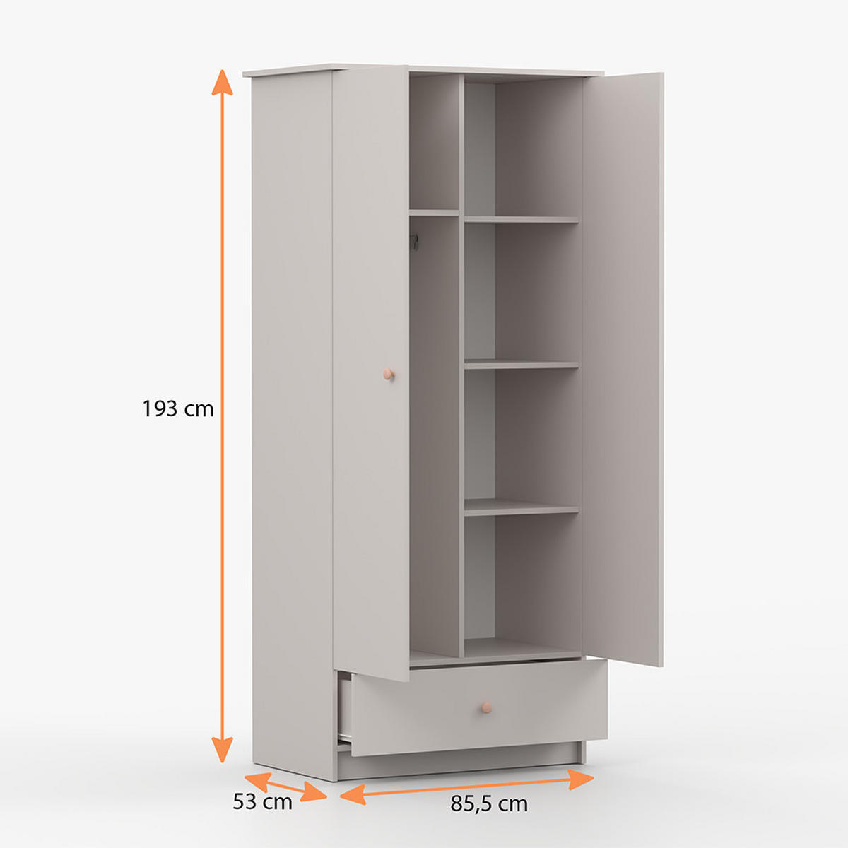 DREHTÜRENSCHRANK 85,5/193/53 cm 2-türig Olaf II Kaschmir + rosa Griffe - Kaschmir/Rosa, Holzwerkstoff/Metall (85.5/193/53cm) - imoebel24