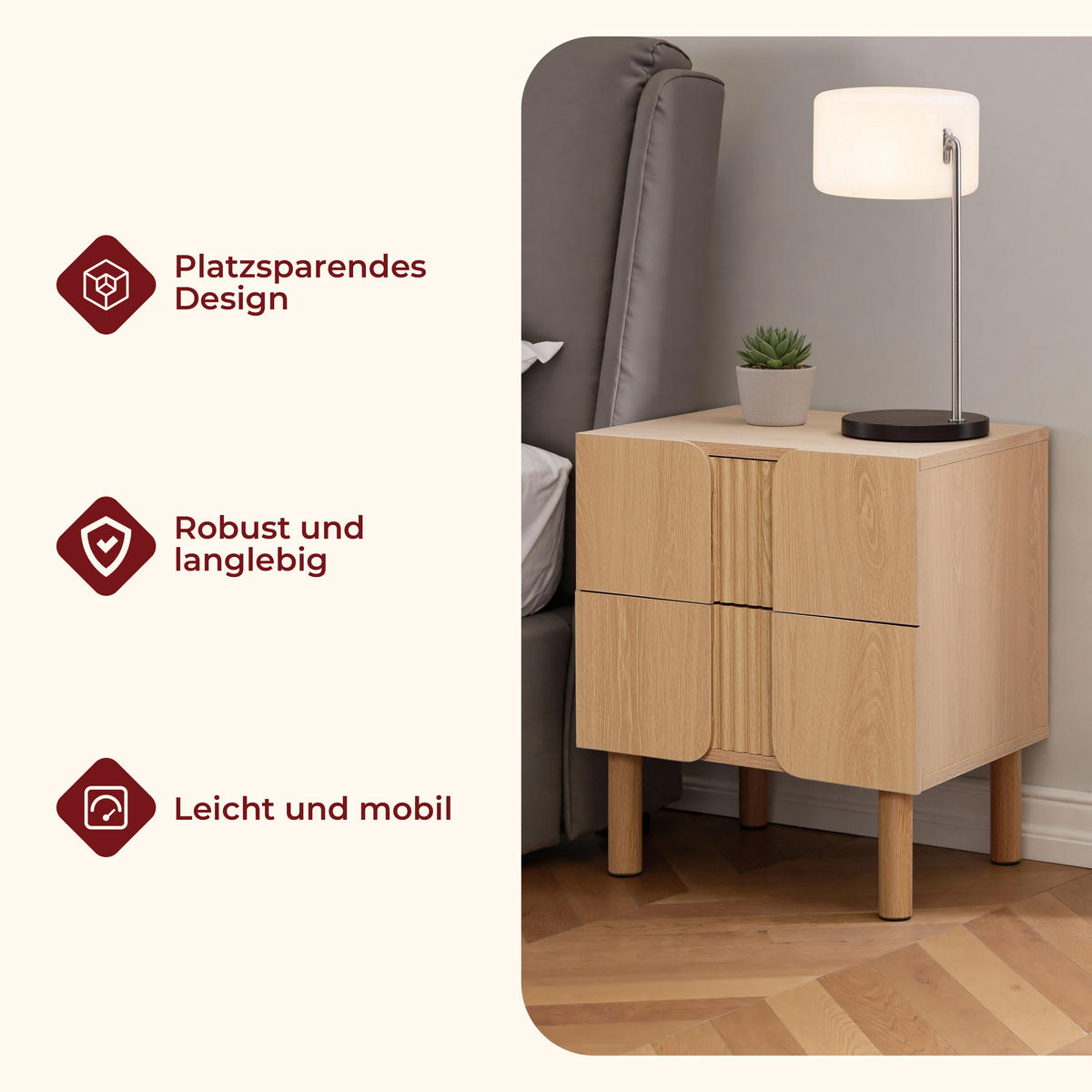 NACHTTISCH mit 2 Schubladen Beistelltisch | B45 x T41 x H52 cm - Eichefarben, Holzwerkstoff (45/52/40.5cm) - Hometopia