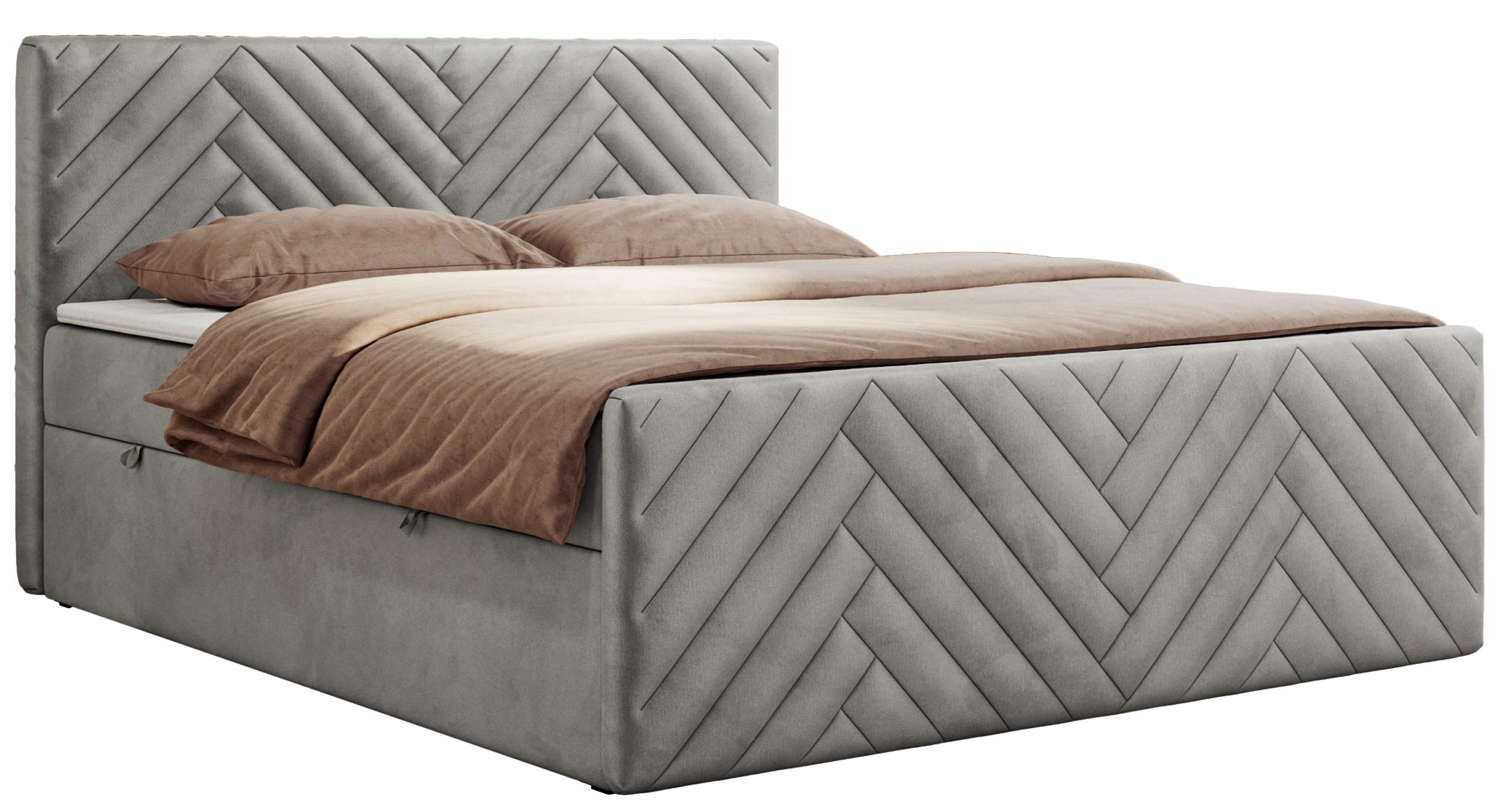 BOXBETT PARIS DUO 120/200 - Hellgrau Velvet - H3 - Hellgrau, Holz/Textil (120/200cm) - MKS