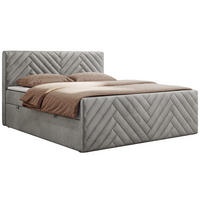 BOXBETT PARIS DUO 140/200 - Hellgrau Velvet - H3 - Hellgrau, Holz/Textil (140/200cm) - MKS