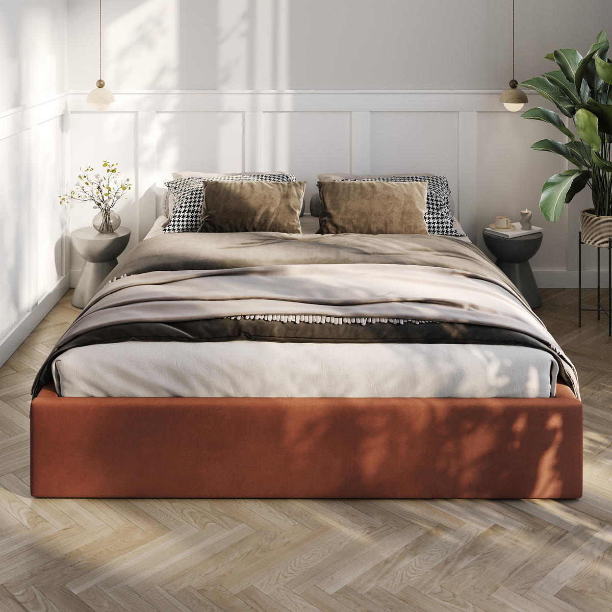 POLSTERBETT 160x200cm Bett mit Stauraum Lattenrost Honigfarbe - Braun/Orange, Holz/Holzwerkstoff (160/200cm) - Muralo