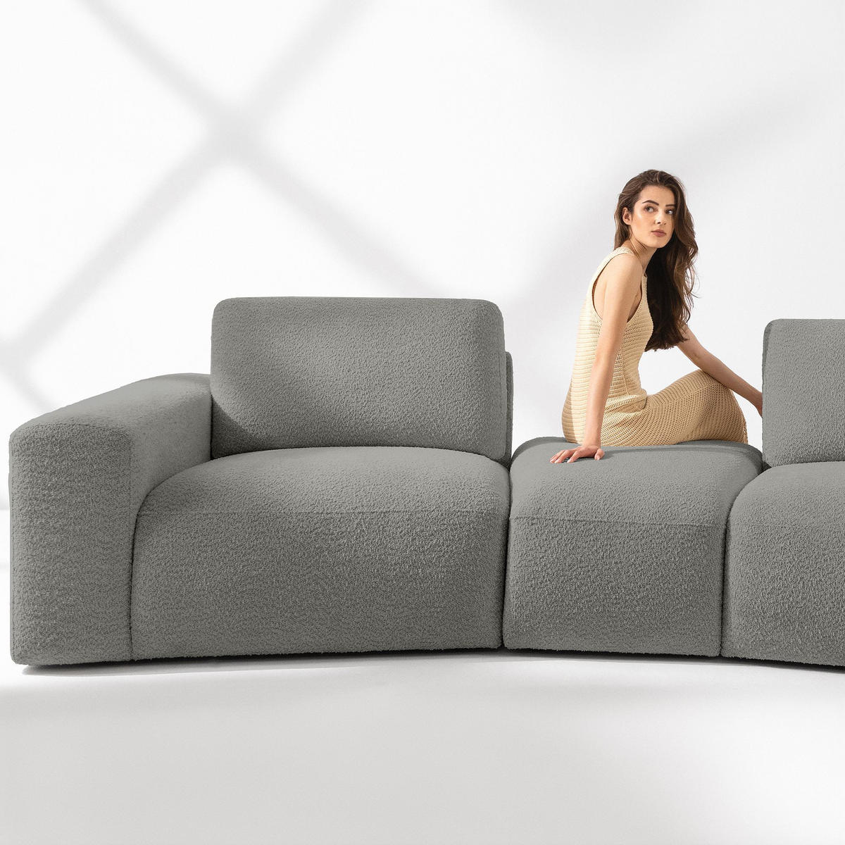 5-SITZER ECKSOFA ZUCCO Boucle rechts, Grau - Grau, Textil (430/84/105cm) - KONSIMO®