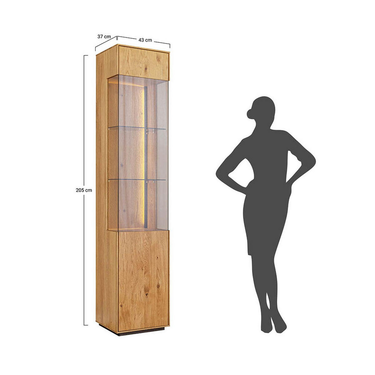 VITRINE Collodi Wildeiche Natur 43 / 37 / 205cm - Wildeiche/Eichefarben, Holz (43/205/37cm) - Feldmann-Wohnen